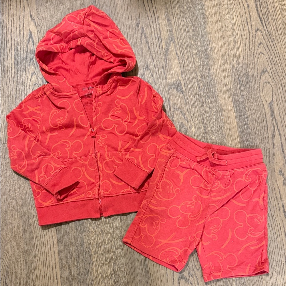 GAP Mickey Vibrant Red Hoodie & shorts set size 4